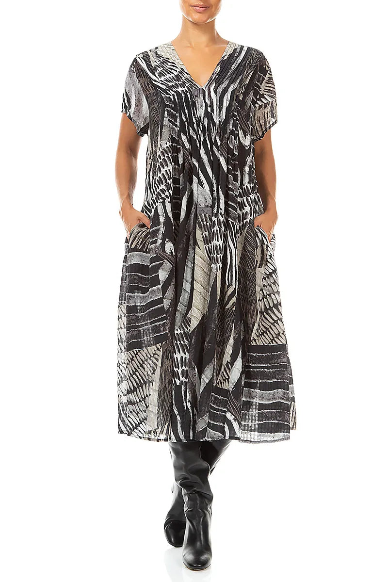 Romantic Wild Ink Textured Silk Midi Dress 4