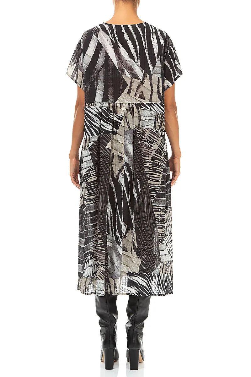 Romantic Wild Ink Textured Silk Midi Dress 2