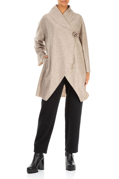 Rose Collar Beige Wool Jacket 4