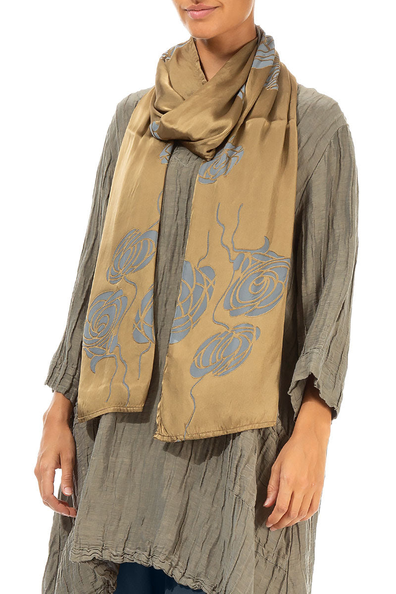 Roses Silver Sage Silk Scarf