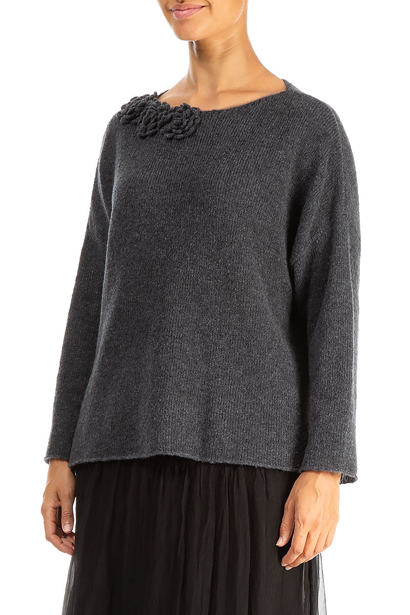 Rosette Dark Grey Wool Sweater