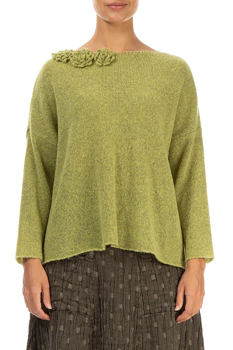 Rosette Golden Lime Wool Sweater