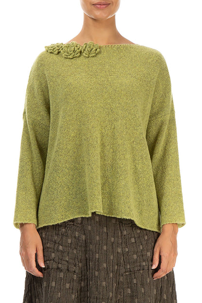 Rosette Golden Lime Wool Sweater