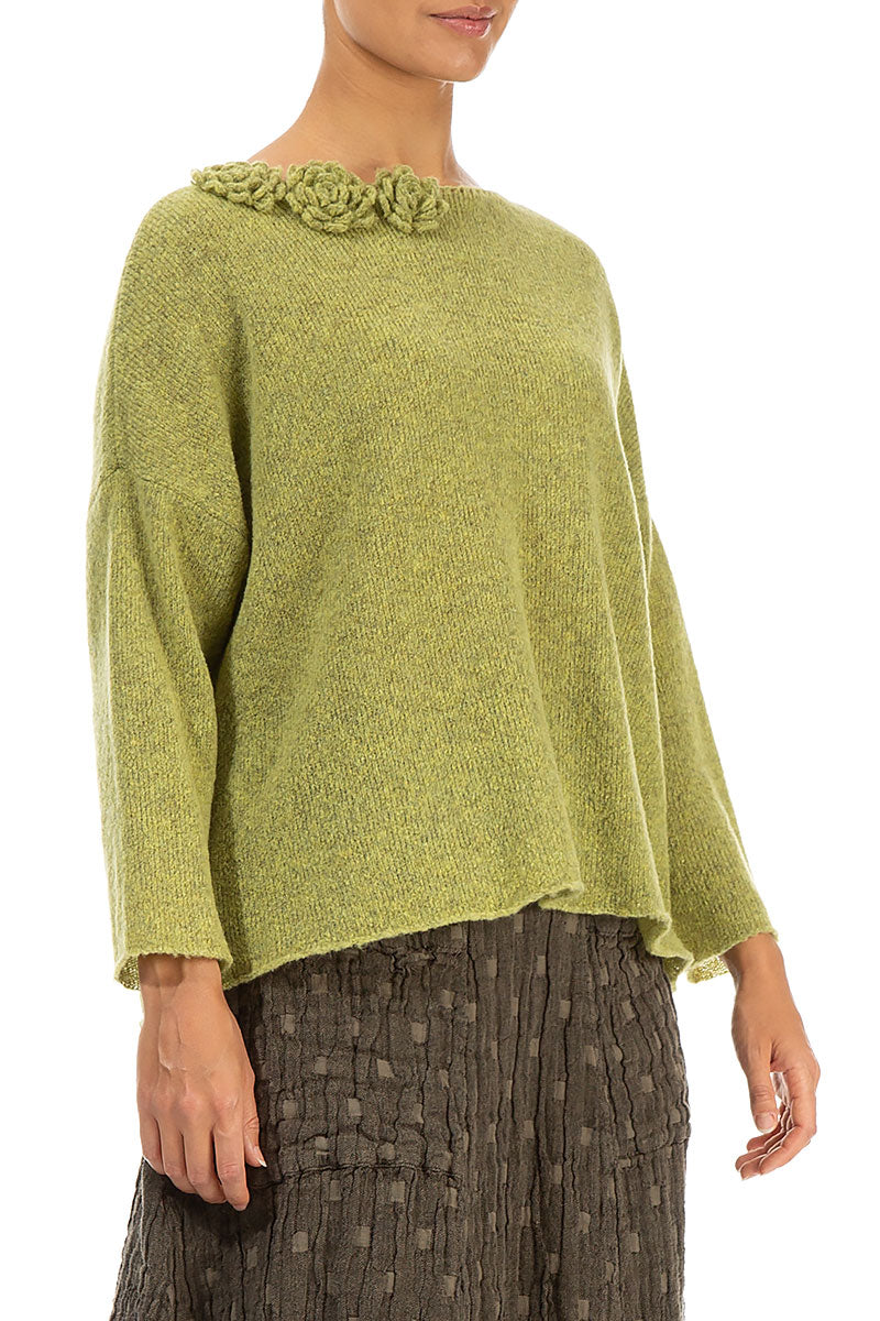 Rosette Golden Lime Wool Sweater