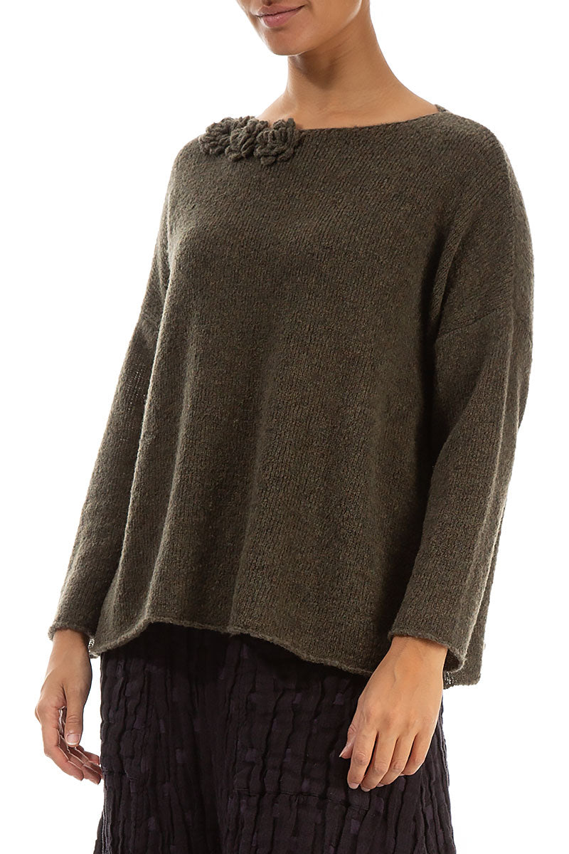 Rosette Khaki Wool Sweater