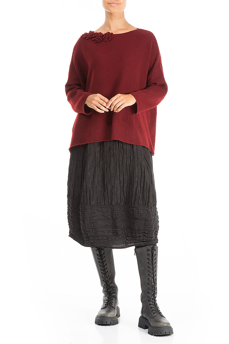 Rosette Maroon Wool Sweater