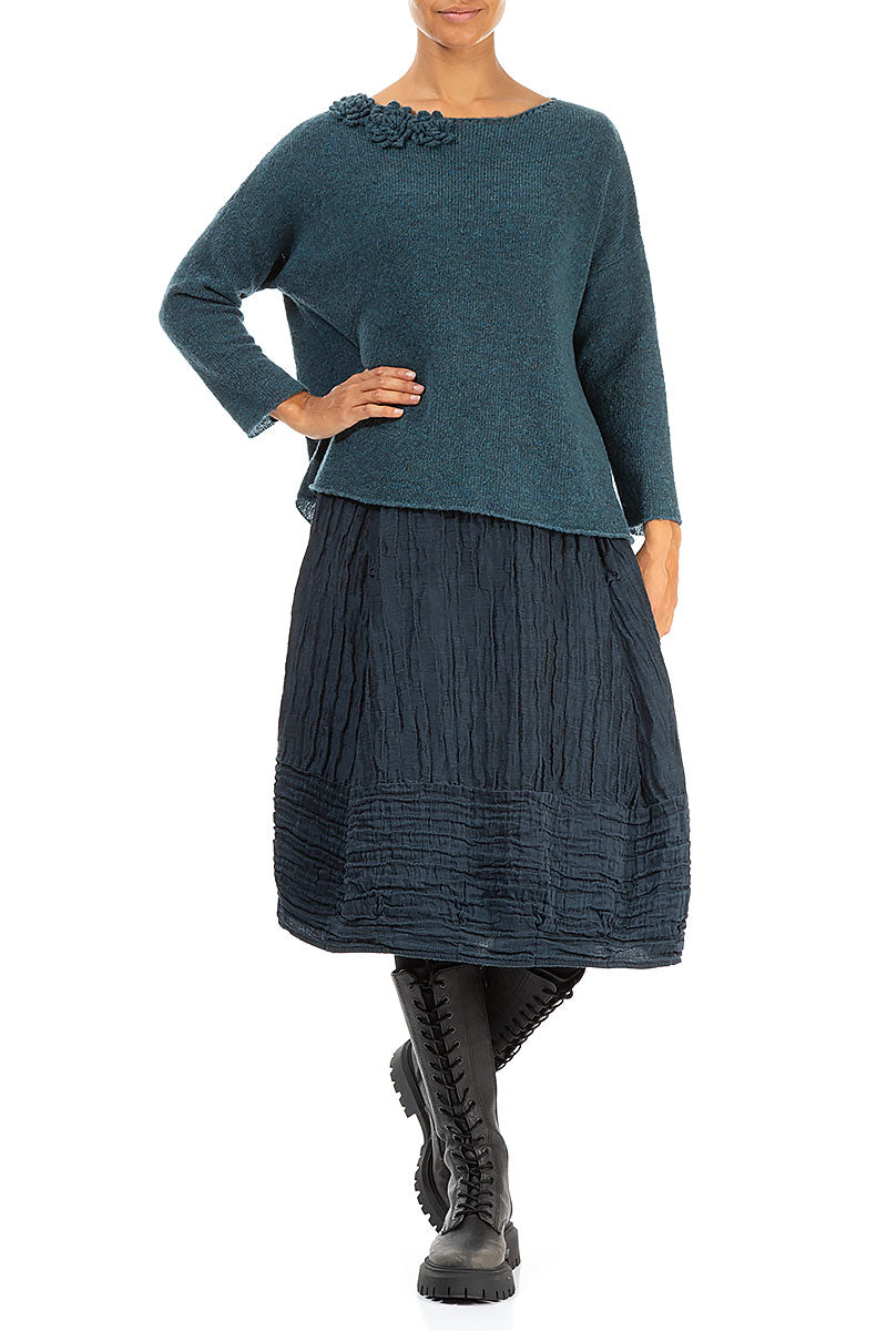 Rosette Teal Wool Sweater