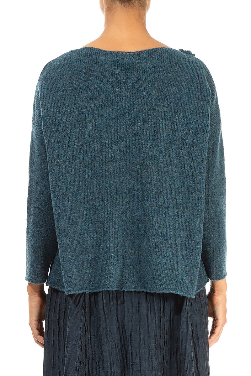 Rosette Teal Wool Sweater