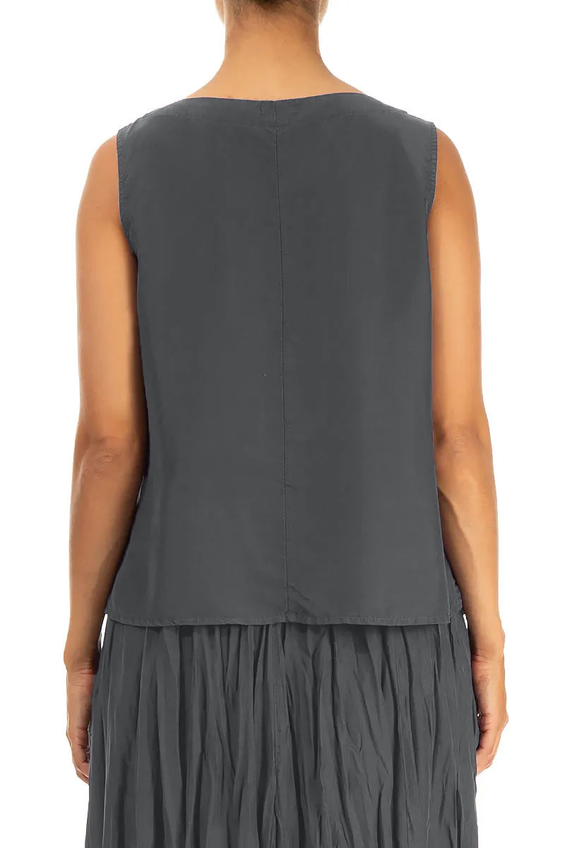 Round Boat Neck Graphite Blue Silk Bamboo Top 2