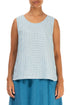 Round Neck Blue Check Linen Top 1