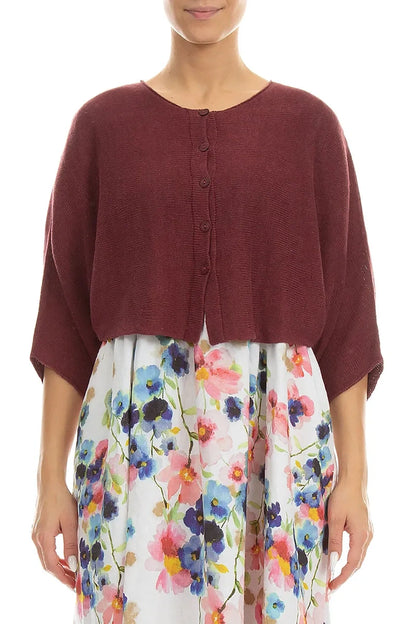 Rounded Antique Ruby Linen Cardigan 1