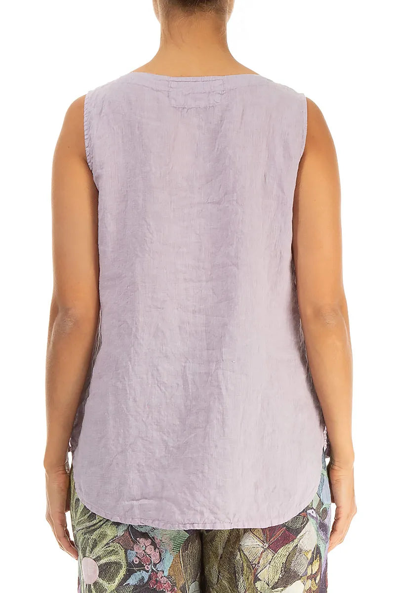 Rounded Back Sleeveless Lilac Linen Top