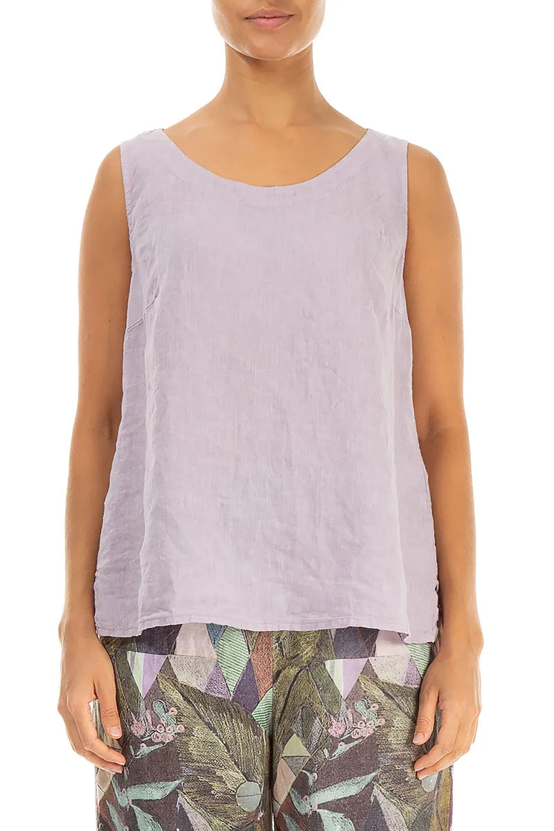 Rounded Back Sleeveless Lilac Linen Top