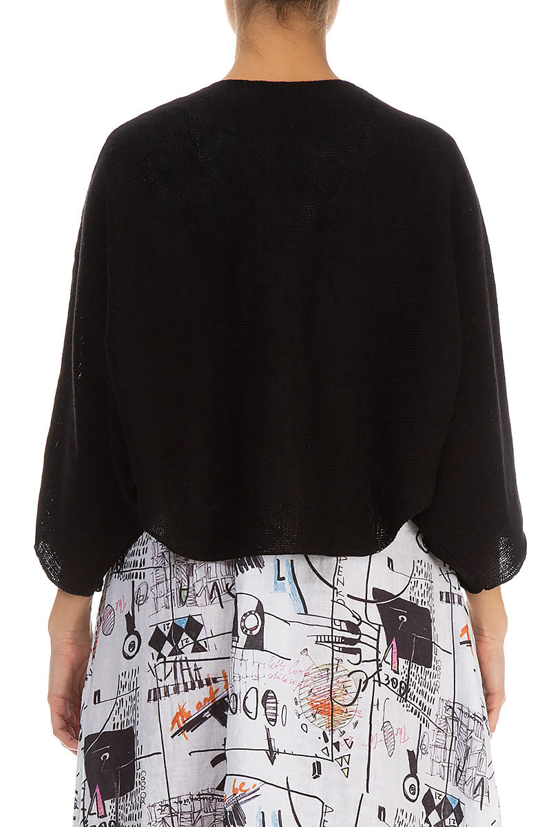 Rounded Black Linen Cardigan