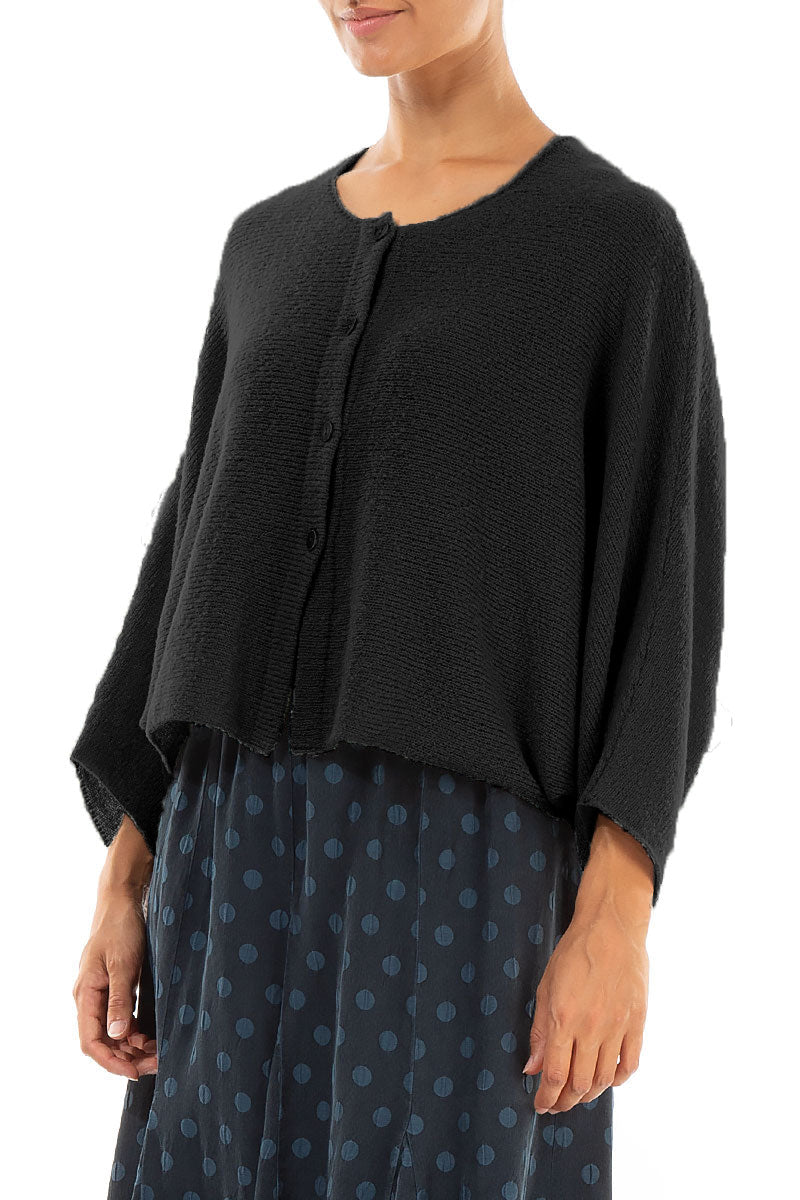 Rounded Black Wool Cardigan