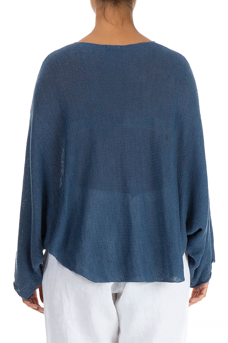 Rounded Blue Linen Cardigan