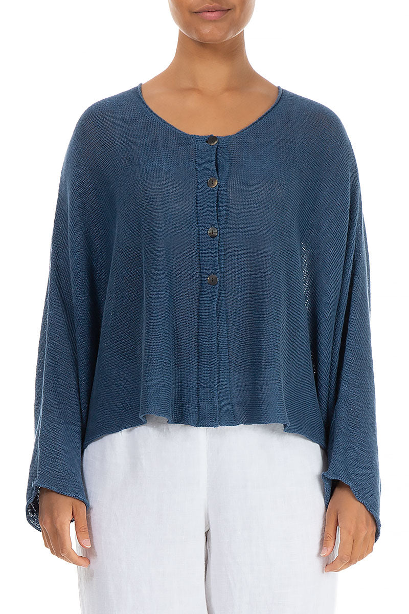 Rounded Blue Linen Cardigan