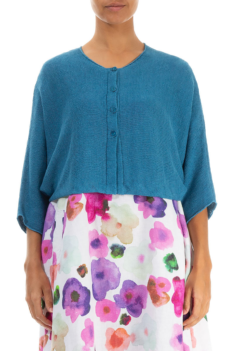 Abgerundeter Cardigan aus Denim-Leinen