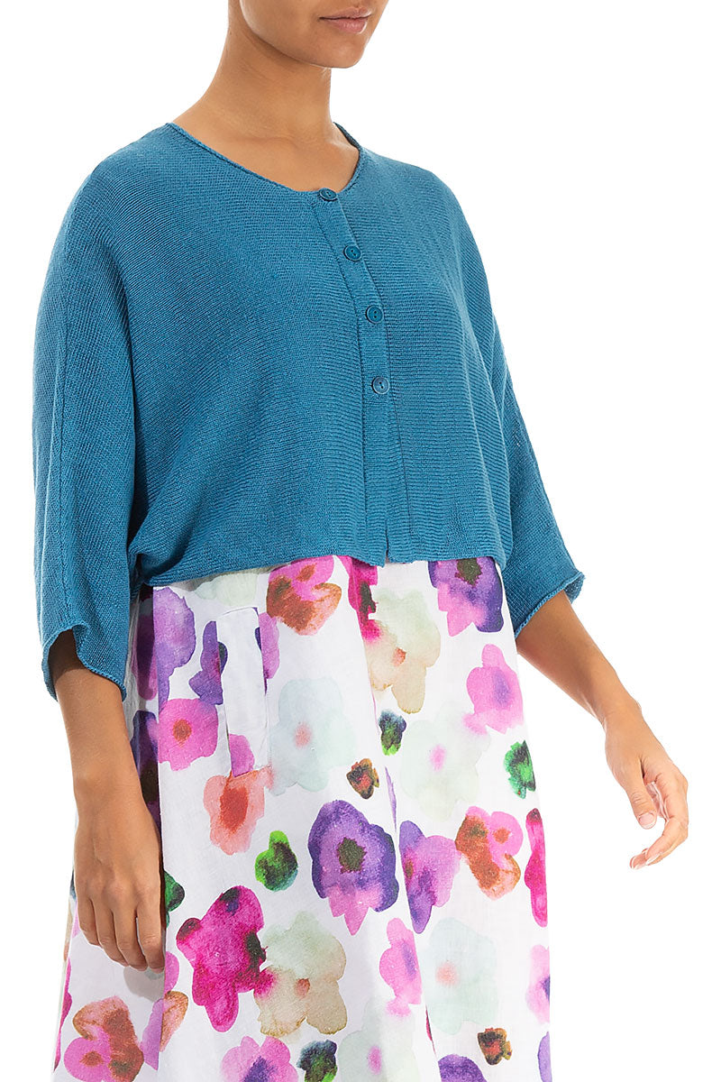 Abgerundeter Cardigan aus Denim-Leinen