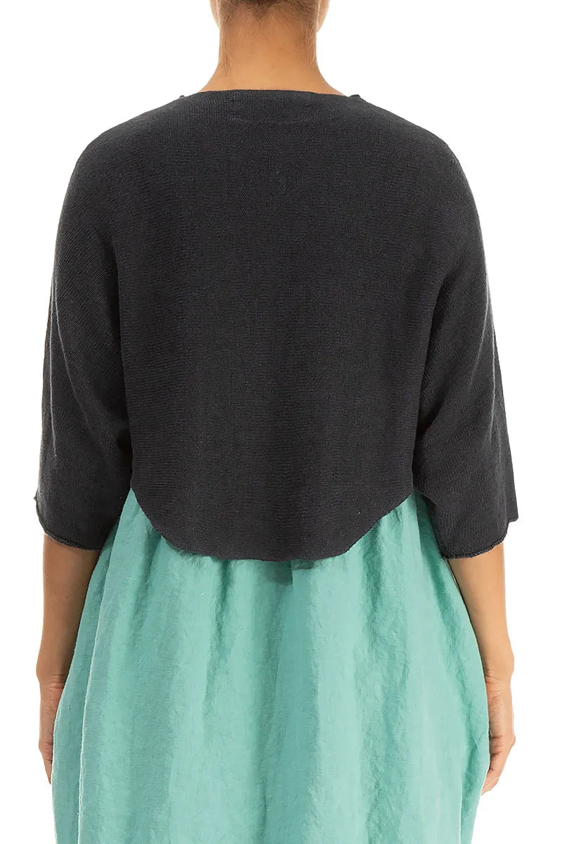 Rounded Graphite Linen Cardigan 2