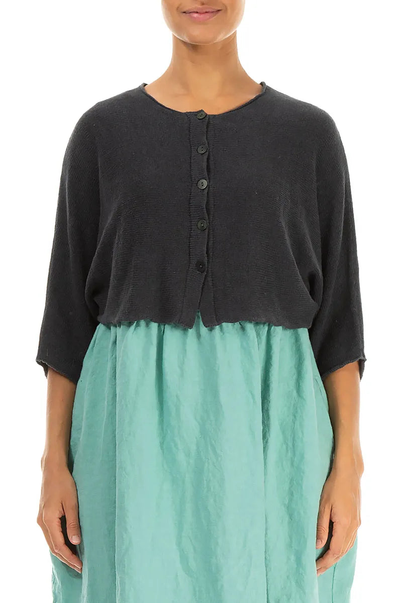 Cardigan en lin graphite arrondi