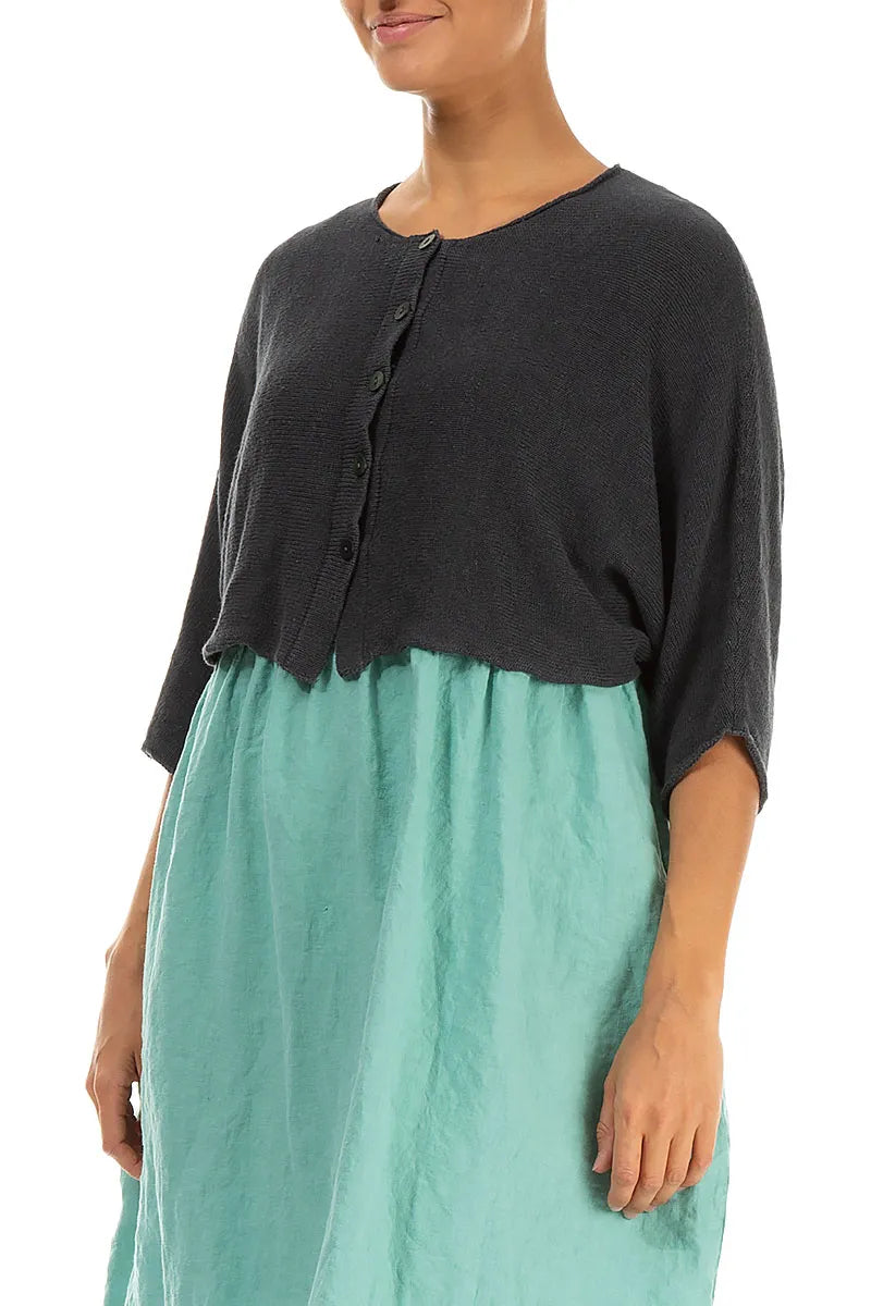 Cardigan en lin graphite arrondi