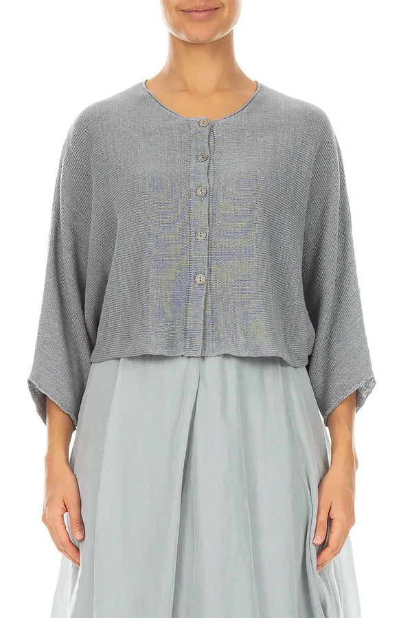 Rounded Grey Linen Cardigan 1