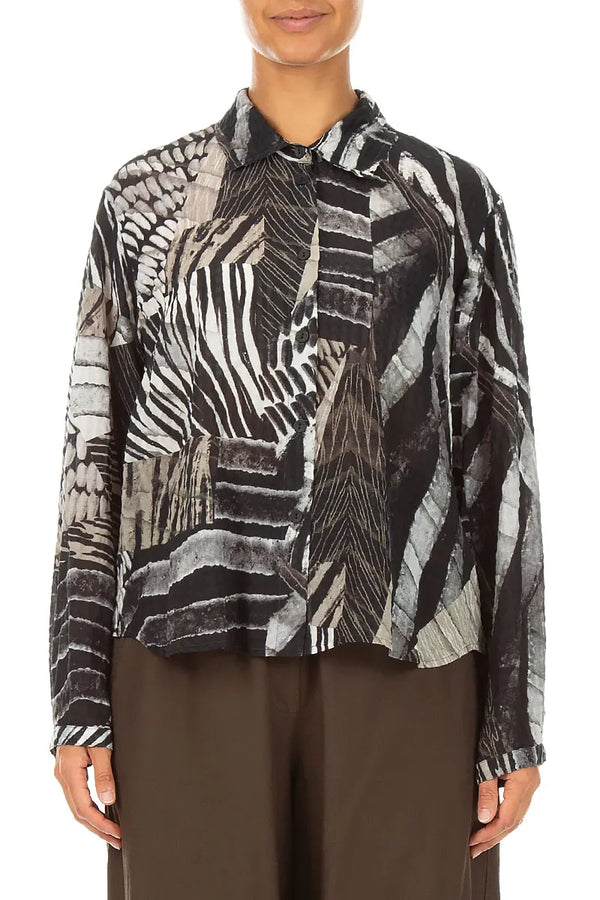 Rounded Hem Wild Ink Textured Silk Shirt