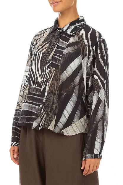Rounded Hem Wild Ink Textured Silk Shirt