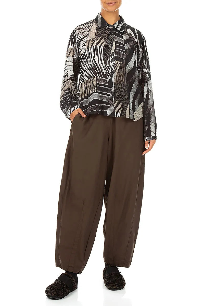 Rounded Hem Wild Ink Textured Silk Shirt