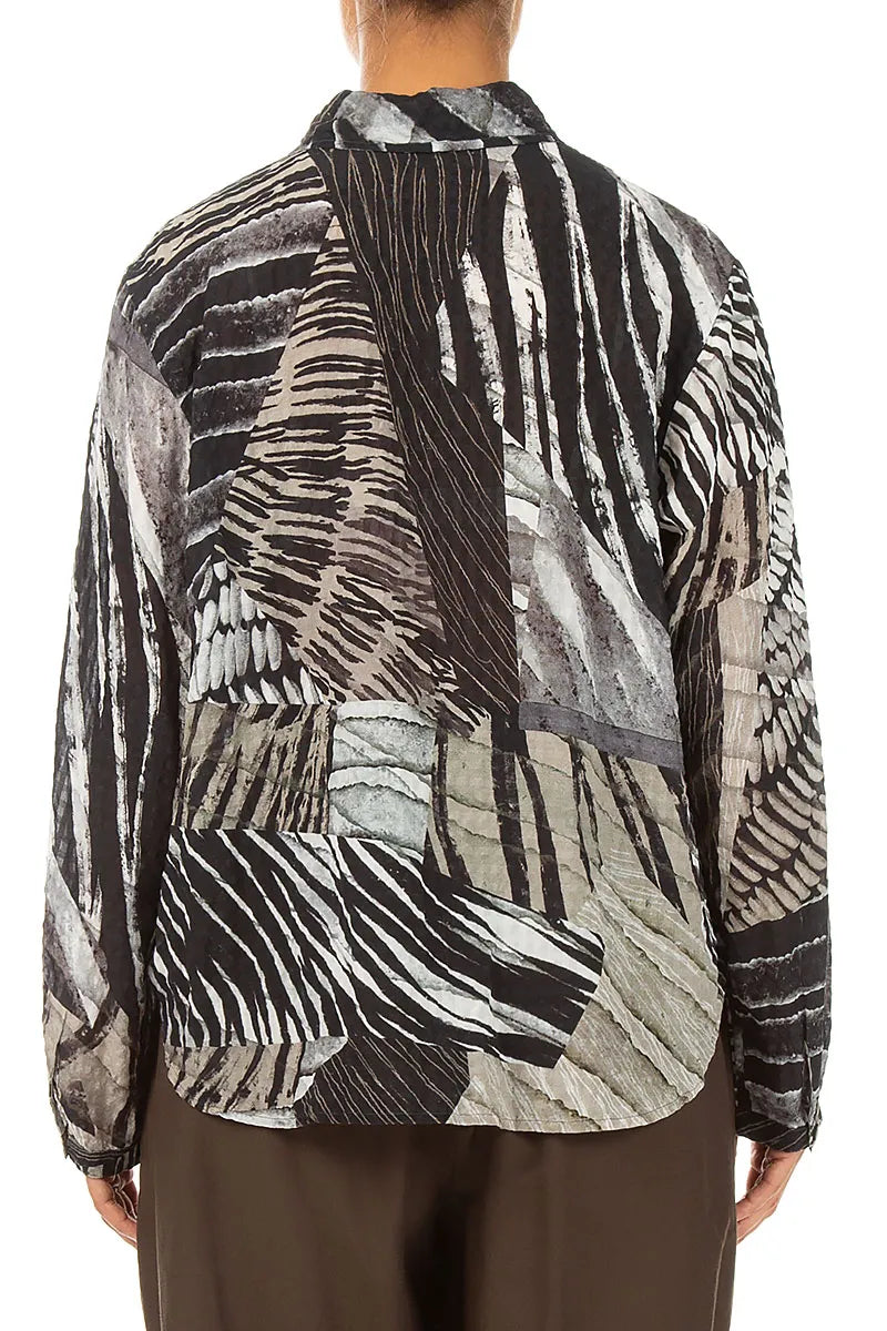 Rounded Hem Wild Ink Textured Silk Shirt