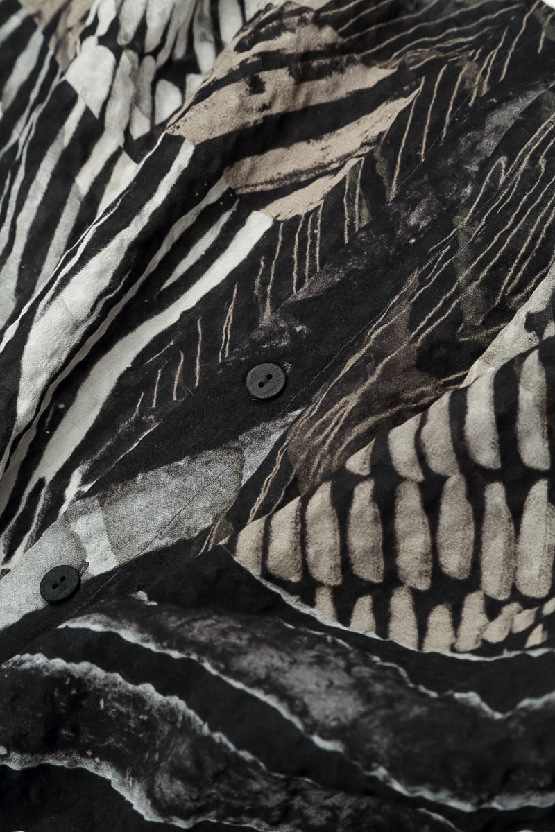 Rounded Hem Wild Ink Textured Silk Shirt