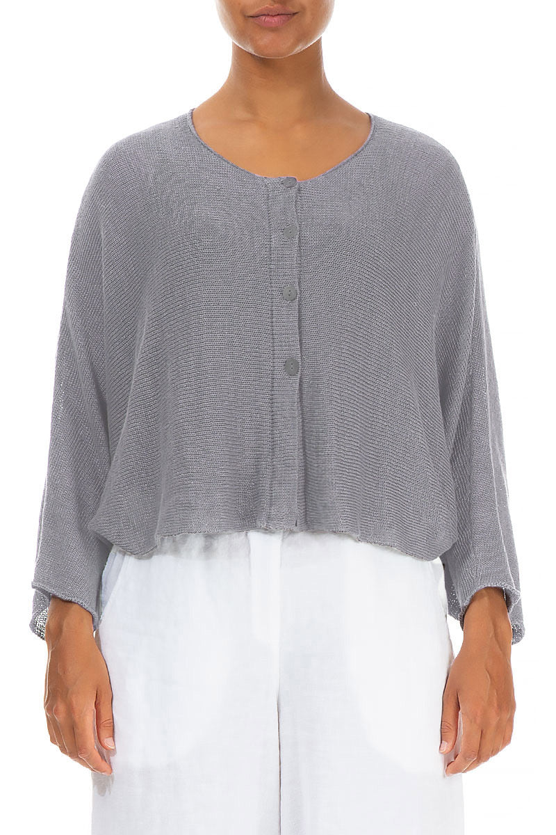 Rounded Light Grey Linen Cardigan