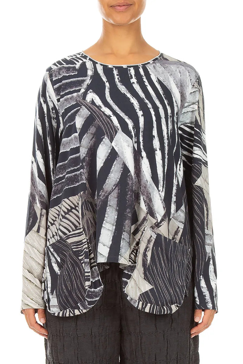 Rounded Pockets Wild Ink Cotton Blouse 1
