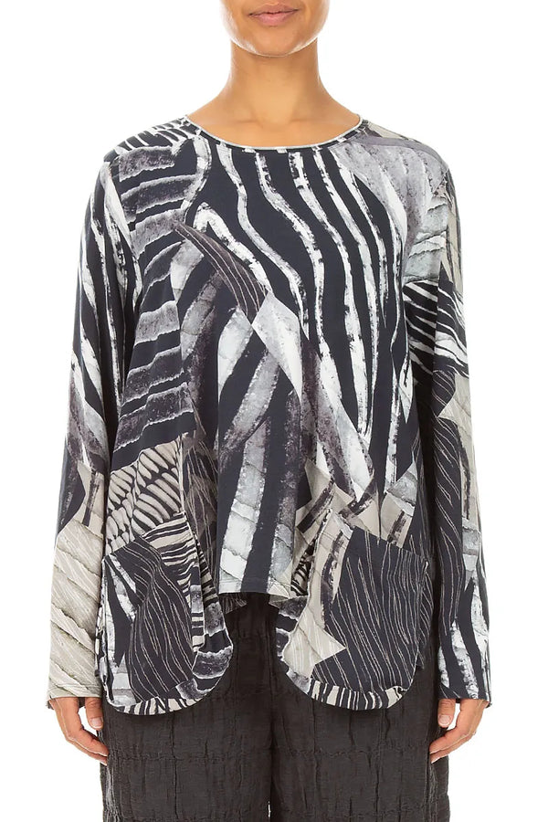 Rounded Pockets Wild Ink Cotton Blouse 1