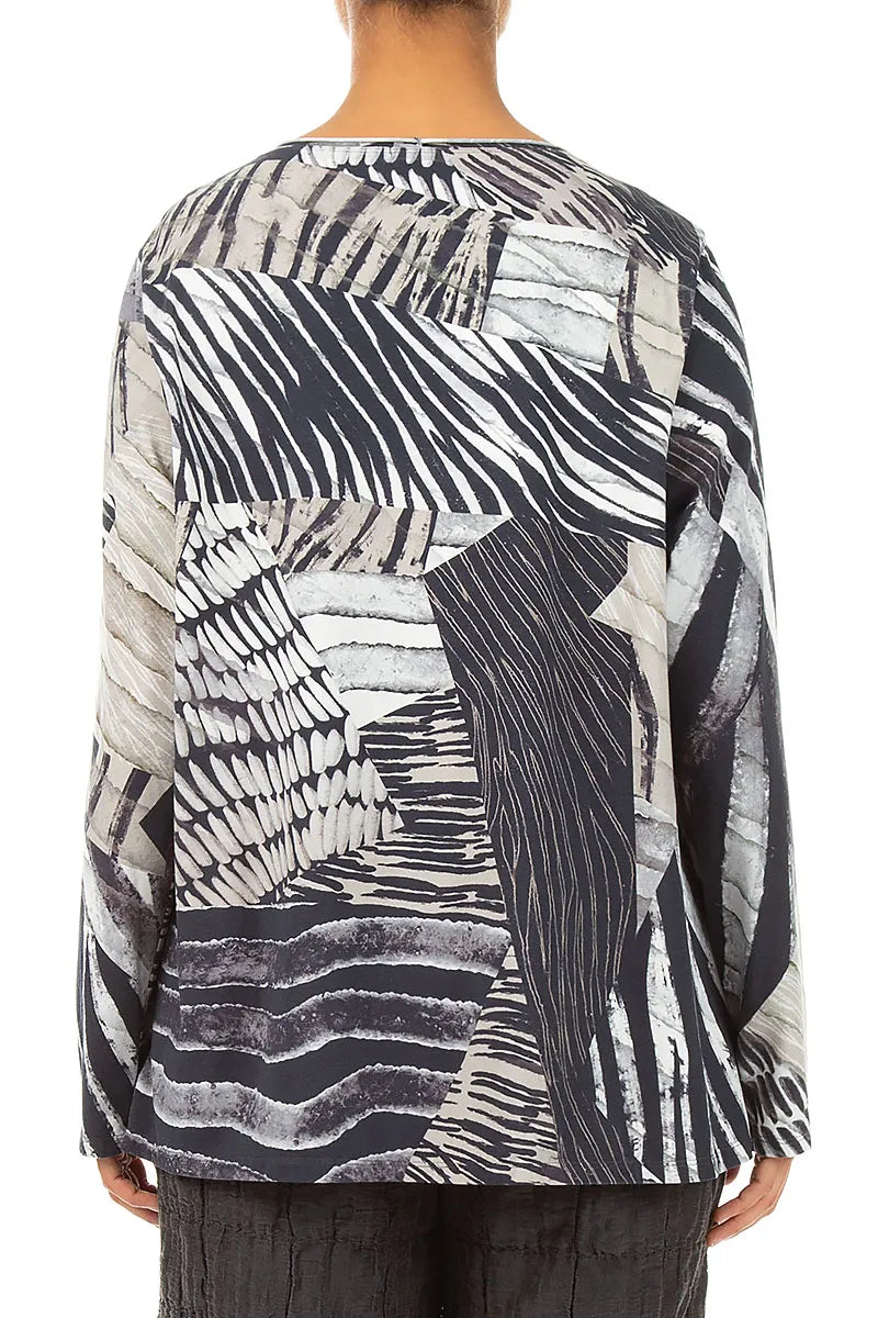 Rounded Pockets Wild Ink Cotton Blouse 2