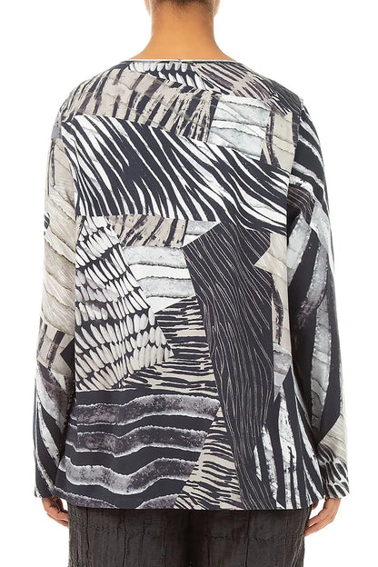 Rounded Pockets Wild Ink Cotton Blouse 2