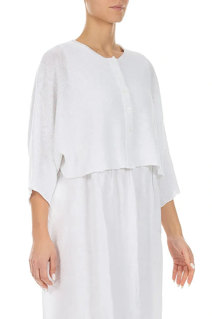 Rounded White Linen Cardigan 3