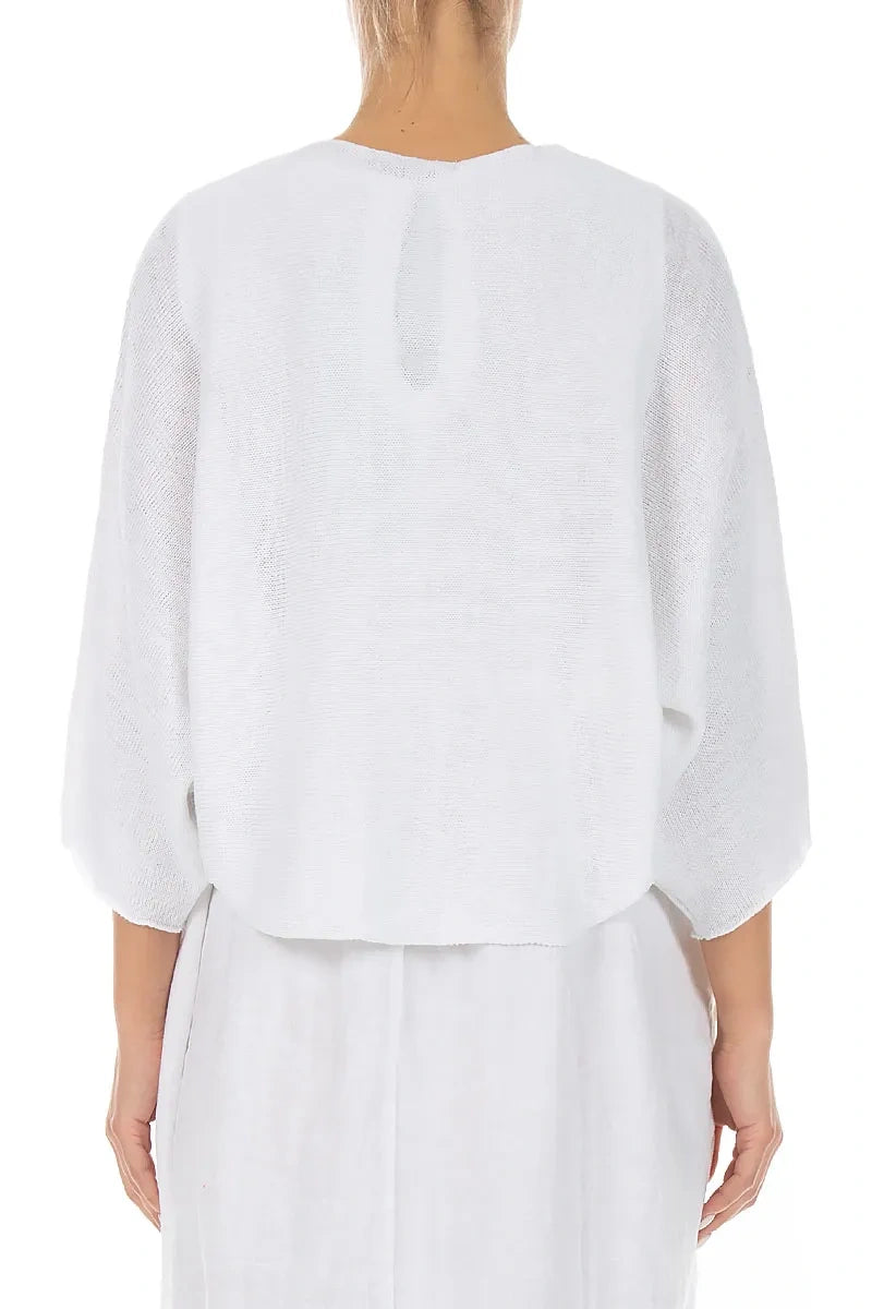 Rounded White Linen Cardigan 2