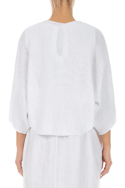 Rounded White Linen Cardigan 2