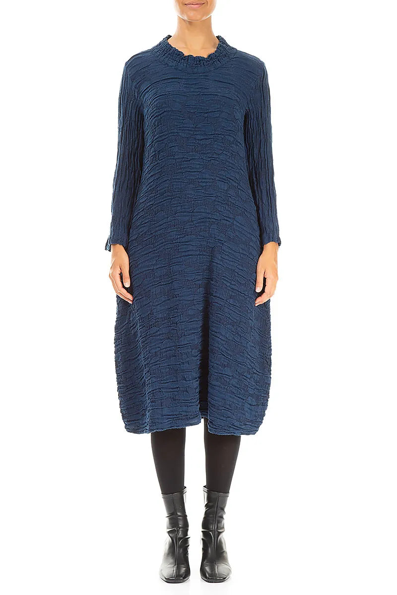 Royal Blue Circle Silk Linen Dress 1