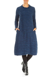 Royal Blue Circle Silk Linen Dress 4