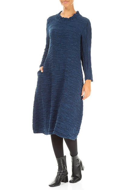 Royal Blue Circle Silk Linen Dress 3