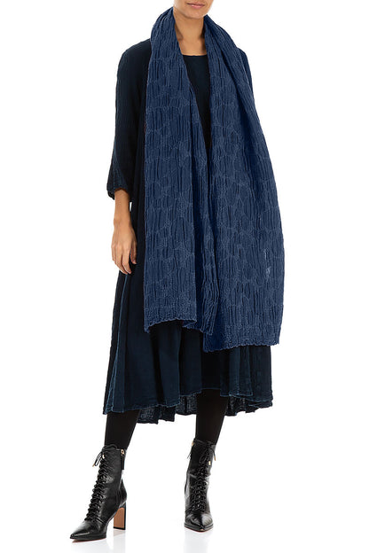 Royal Blue Circle Silk Linen Scarf 2