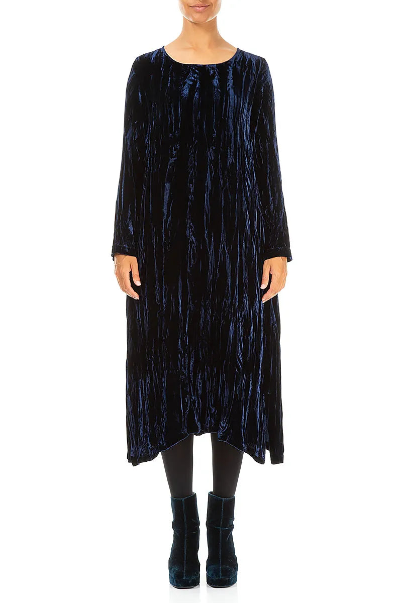 Royal Blue Crumpled Silk Velvet Dress 2