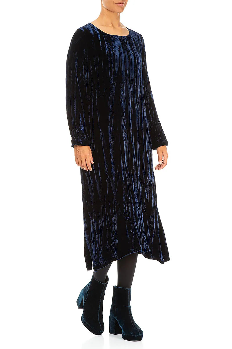 Royal Blue Crumpled Silk Velvet Dress 4