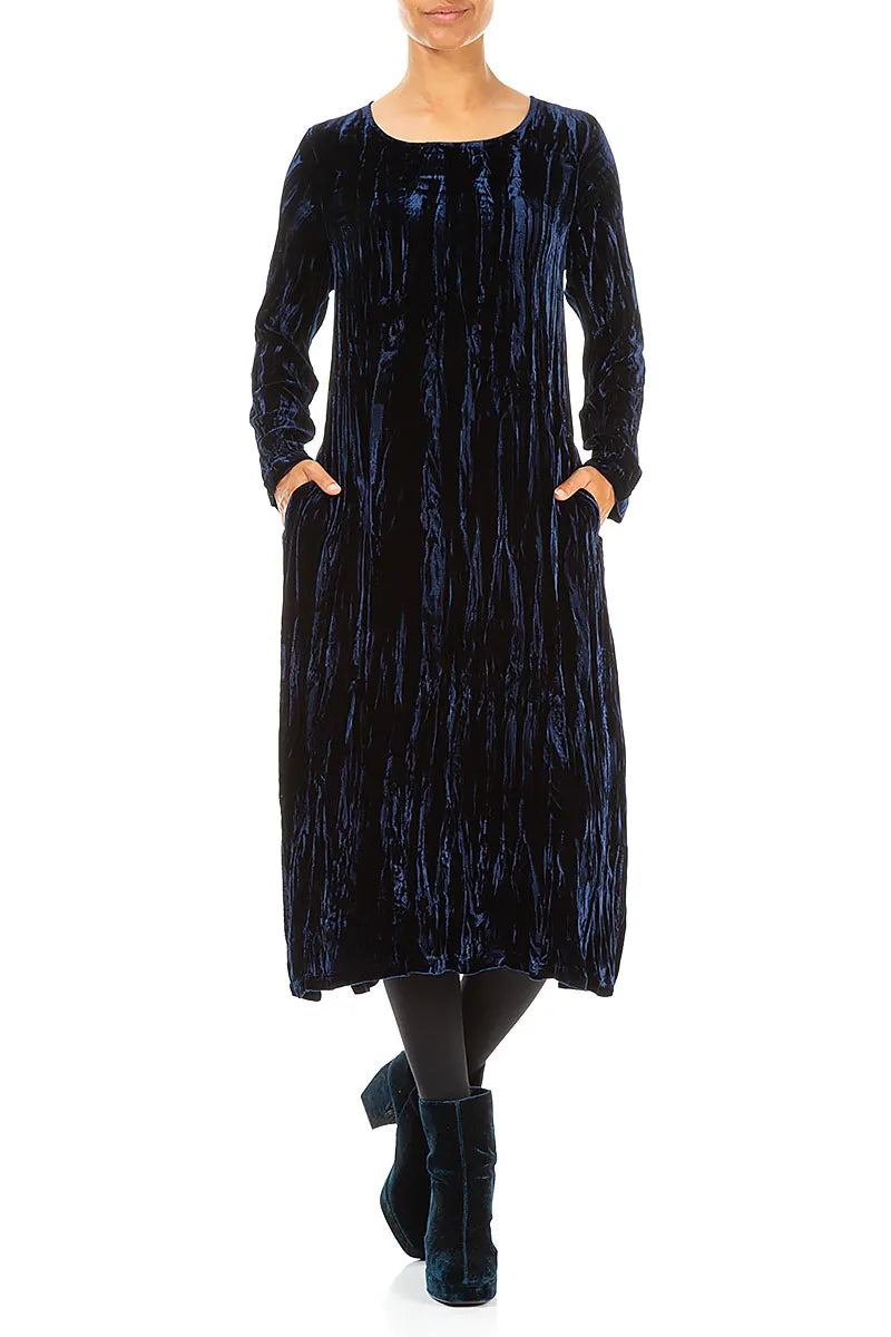Royal Blue Crumpled Silk Velvet Dress 5