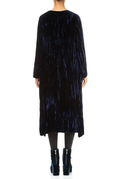 Royal Blue Crumpled Silk Velvet Dress 3