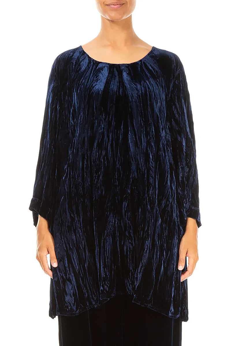 Royal Blue Crumpled Silk Velvet Tunic 1