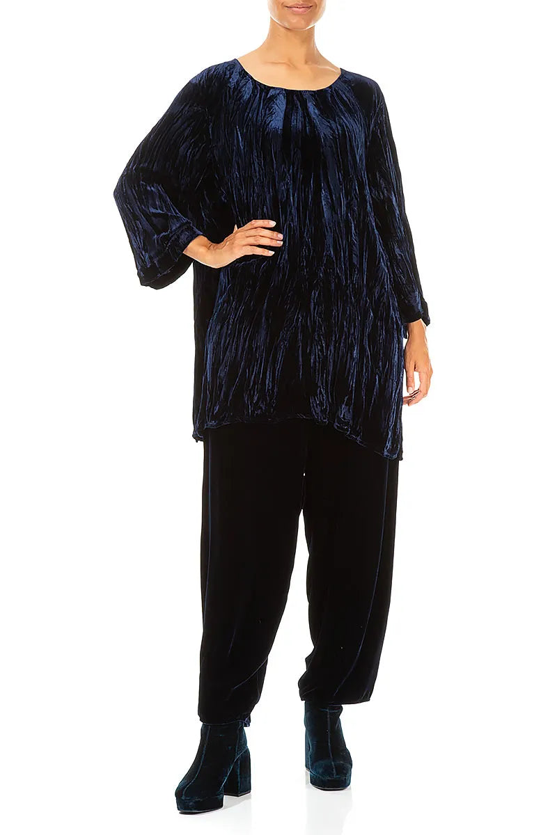 Royal Blue Crumpled Silk Velvet Tunic 4